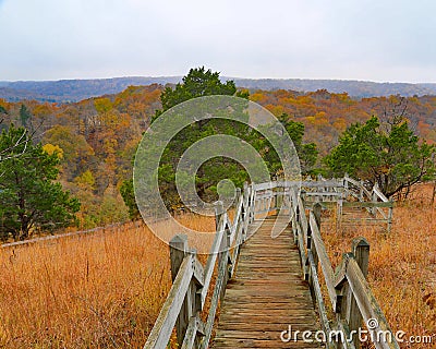 Wooden Staircase trail leading to Water tower at HaHa Tonka Castle Stock Photo