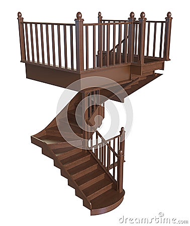 Wooden staircase on a white background Stock Photo