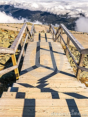 Wooden stairs descend from Mount Washington, New Hampshire Stock Photo