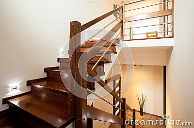 Wooden stairs at home Stock Photo