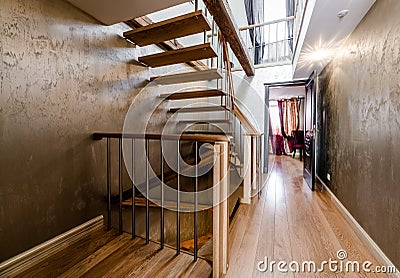 Wooden stairway in home Stock Photo