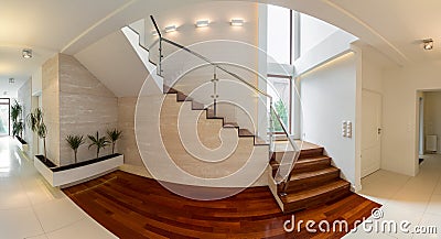 Wooden stairway in luxury residence Stock Photo