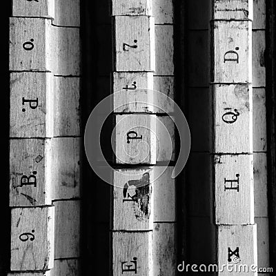Wooden stamps alphabet Stock Photo