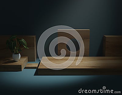 Wooden stand for display, luxury wooden porduct stand, empty wooden podium, concept stage showcase scene, 3D rendering Stock Photo