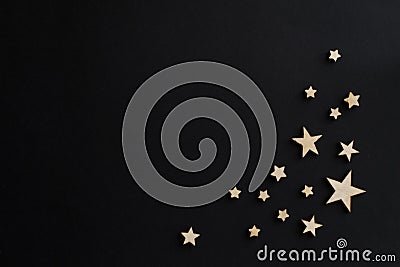 Wooden stars on a black background. Chalk board. Postcard. Dad`s day concept. Men`s Day. Night. Astronomy Stock Photo