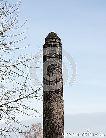 Wooden statue of the Slavic god Perun Stock Photo