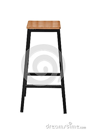 Wooden steel legs simplistic bar chair isolated on white backgrounds Stock Photo