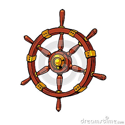 Wooden steering wheel of a sea ship Vector Illustration