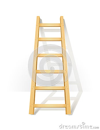 Wooden step ladders stand near white wall Cartoon Illustration