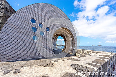 wooden structure of different shape 5, island of Pico in the Azores archipelago. Cella bar. Editorial Stock Photo