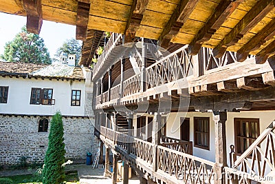 Wooden structures Troyan Monastery in Bulgaria Editorial Stock Photo