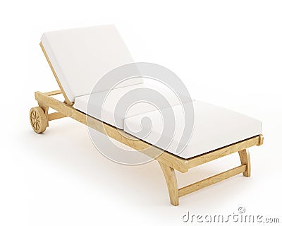 Wooden sunbed with pillows isolated on white background Stock Photo