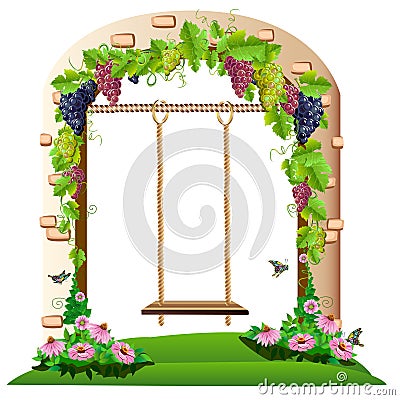 Wooden swing in the garden Vector Illustration