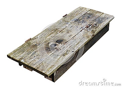 Wooden table decktop made from old aged door isolated Stock Photo
