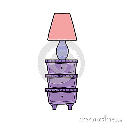 Wooden table drawers furniture and lamp icon Vector Illustration