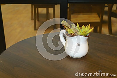 Wooden table in front of blurred background Stock Photo