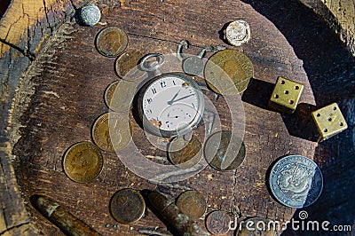 Wooden table for playing dice for money Stock Photo