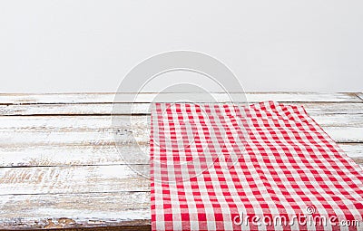 Wooden table and tablecloth, mock up,copy space, holidays, food drinks Stock Photo