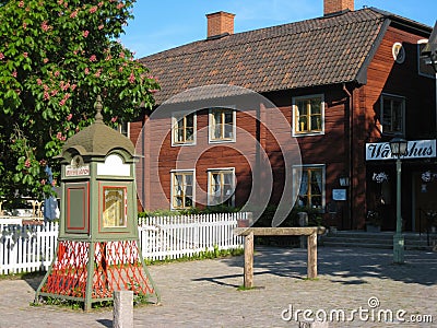 A wooden Telephone booth. Linkoping. Sweden Editorial Stock Photo