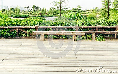 wooden deck wood outdoor patio backyard garden landscaping Stock Photo