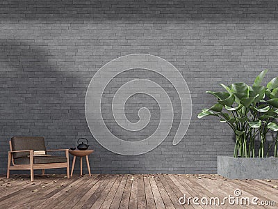 Wooden terrace with empty gray nature stone wall 3d render Stock Photo