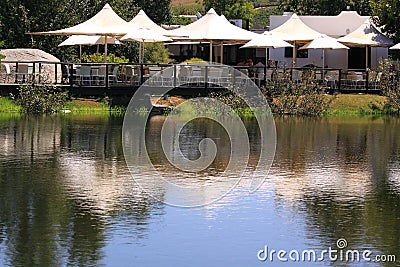 Wooden terrace at lake Editorial Stock Photo