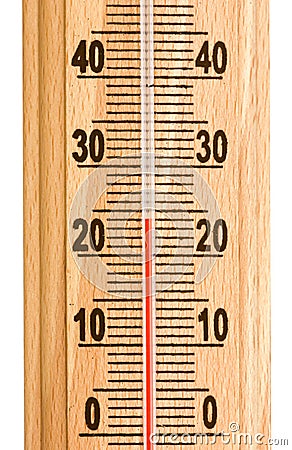 Wooden thermometer Stock Photo