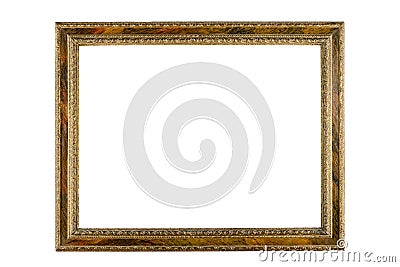 Wooden thin picture frame white background isolated detailed gold wide Stock Photo