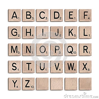 Wooden tiles alphabet 3d realistic letters. Vector illustration. Vector Illustration