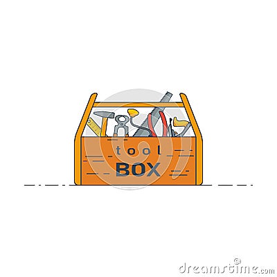 Wooden tool box with carpentry tools Vector Illustration