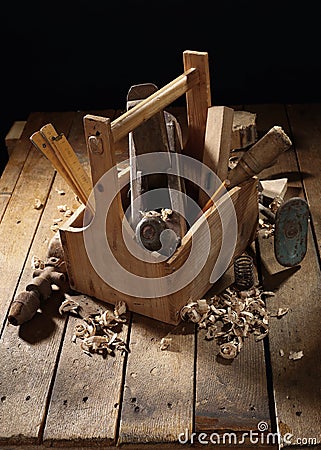 Wooden tool box Stock Photo