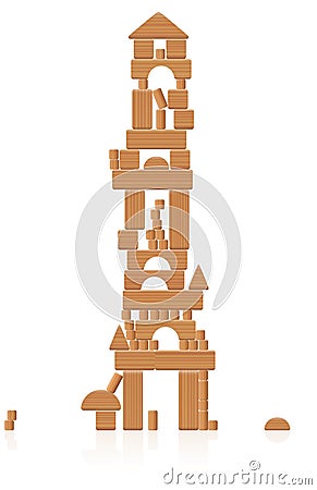 Wooden Tower Building Bricks Vector Illustration