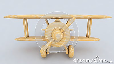 Wooden toy airplane. 3D render Cartoon Illustration