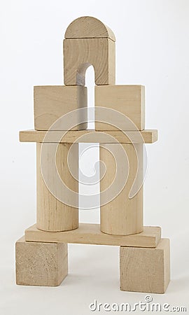 Wooden toy blocks on a white background Stock Photo