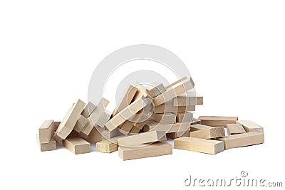 Wooden toy for building a tower with small blocks. Stock Photo