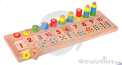 Wooden toy scores colorful blocks Stock Photo