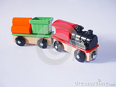 Wooden Toy Train. Trains, baby. Stock Photo