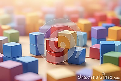 Wooden toys blocks. Early development, play, learning. Children's room, nursery, playroo Stock Photo