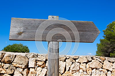 Wooden track blank road sign in Mediterranean Balearic Stock Photo