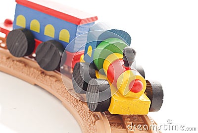 Wooden Train On Tracks Stock Photo