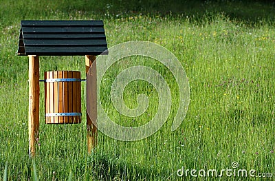 Wooden trash can Stock Photo