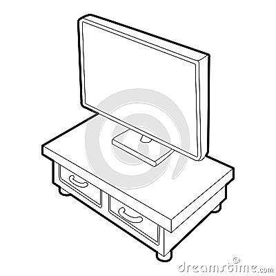 Wooden TV cabinet with TV icon, isometric 3d style Vector Illustration