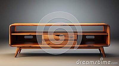 a wooden TV stand with shelves for electronics, emphasizing its functional design Stock Photo
