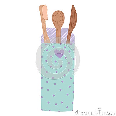 wooden utensils in paper Vector Illustration