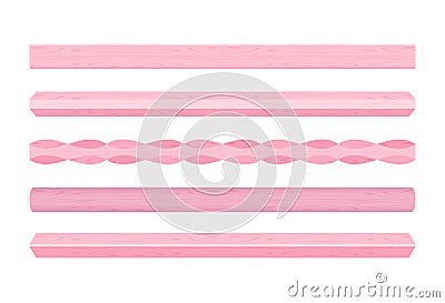 Wooden vertical lath different pink pastel soft colors isolated on white background, wooden slat poles pink pastel color, lath Vector Illustration