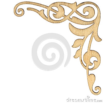 Wooden vintage baroque corner ornament, decorative design element, isolated on white background Stock Photo