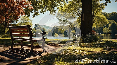 Wooden vintage bench in a public park. AI Generated Stock Photo