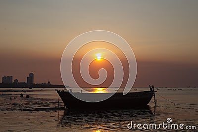 Wooden vintage boat in the twilight time Stock Photo