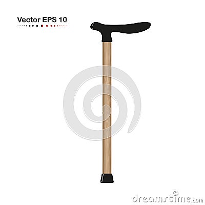 Wooden walking stick cane, assistance, medical. Vector illustration isolated on white background. Vector Illustration