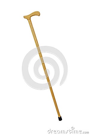 Wooden walking stick. Crutch/Cane isolated on white background. Stock Photo